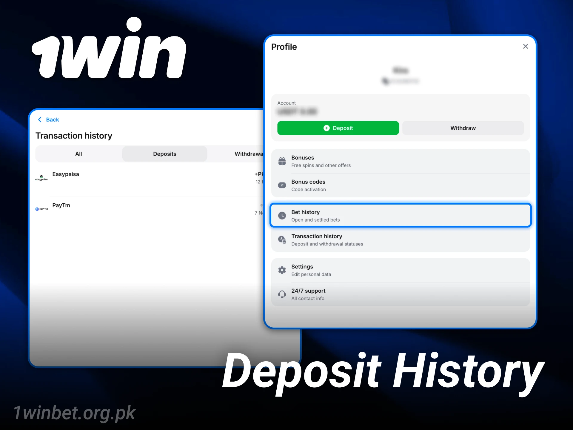 Monitor your personal 1win deposit history to track all financial transactions.