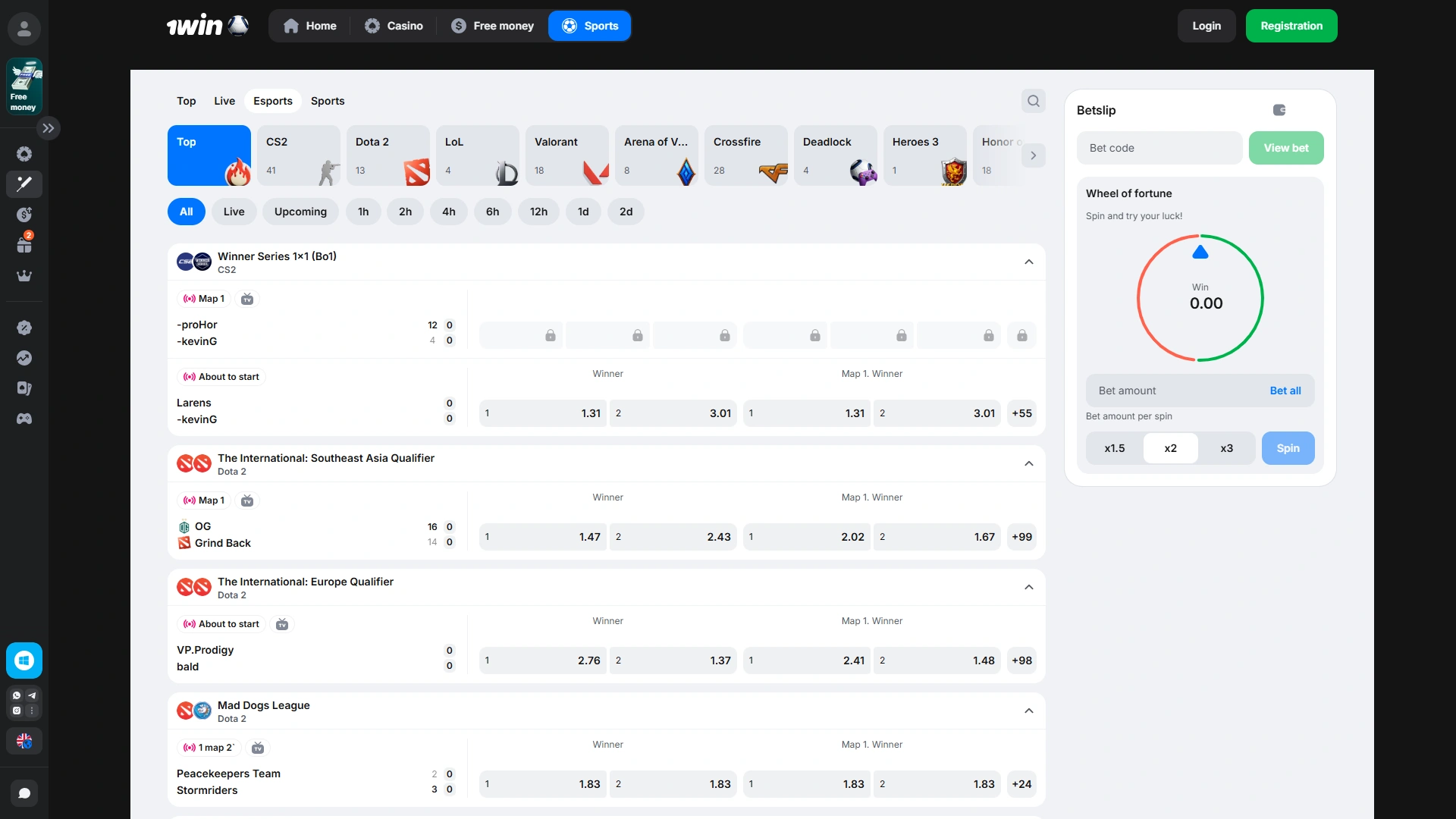 Follow main eSports events with 1win.